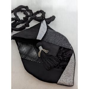 Soft Vtge Black Evening Purse.holds Phone 3" X 6" Silver+Black Designer Handmade